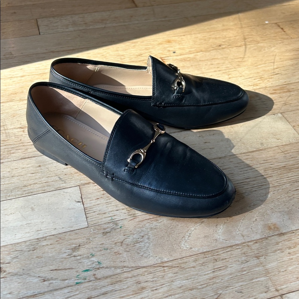 Coach Black Leather Haley Loafers with Gold Accent